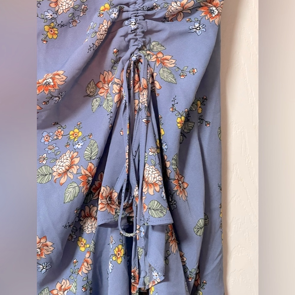 MAX STUDIO Bubble Crepe Side Cinched Skirt Blue Floral Size Large (runs smaller) - Picture 6 of 9